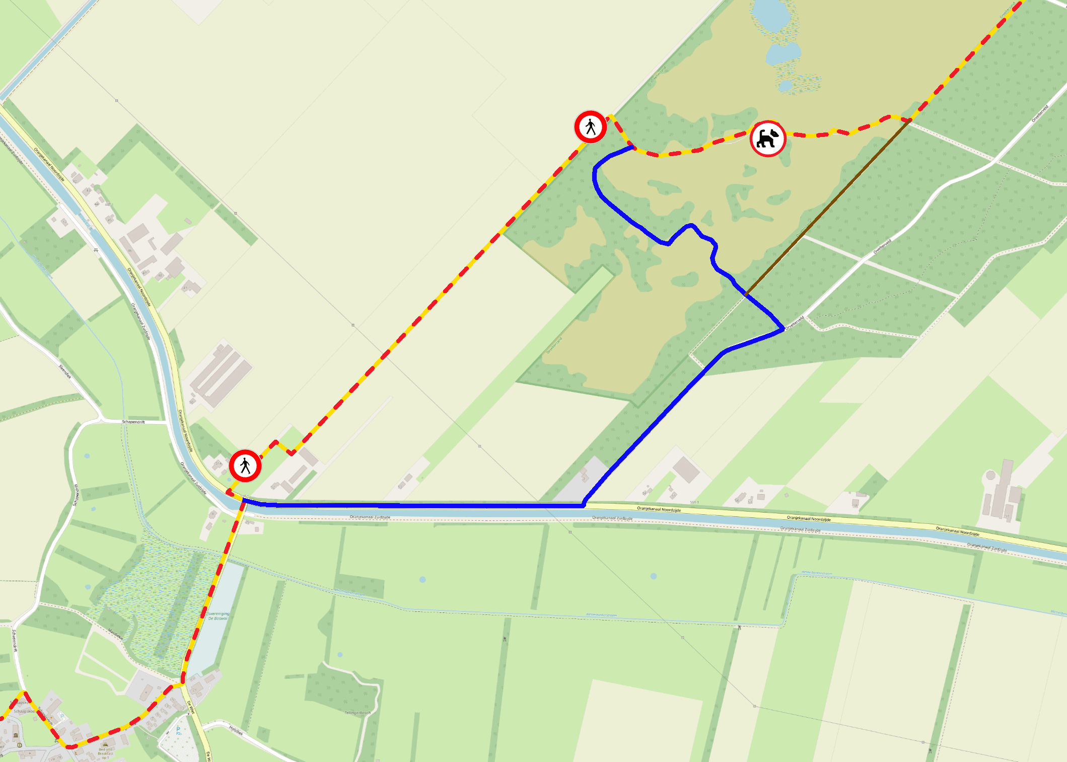 Blauw is Nieuwe situatie Orvelterzand kaart 51-52